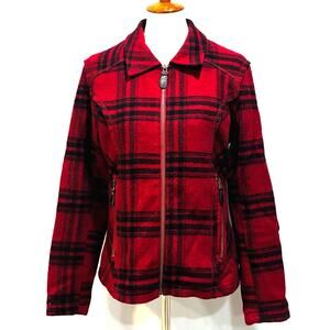 VTG Red Black Buffalo Plaid Fleece Zip Up Jacket Coat Wool Blend, Women's size M
